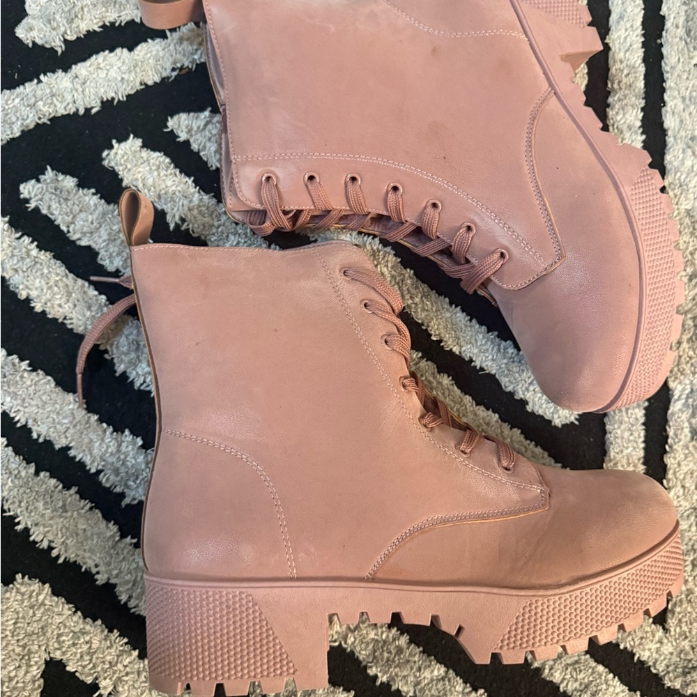 Rouge! Blush Pink Lace-Up Combat Boots
